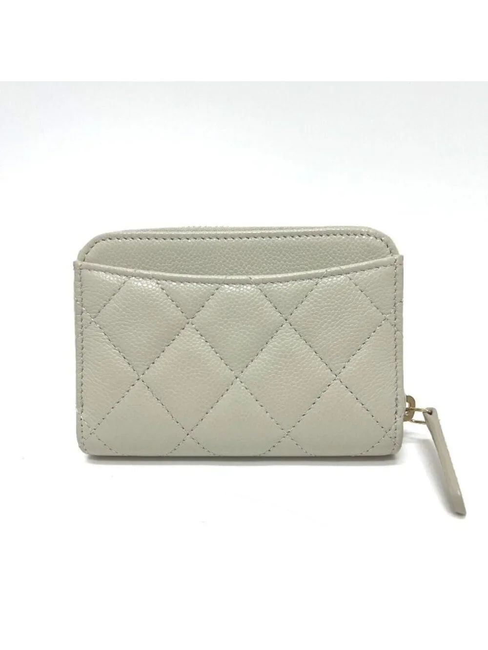 Chanel Coin Case CC Logo Quilted Caviar Leather Gray